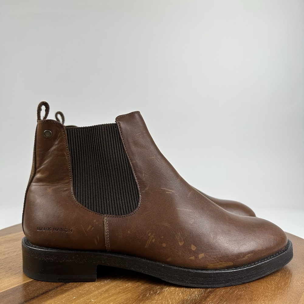 Mens Mark Nason Brown Leather Pull On Casual Chelsea Ankle Boots Size 8 D GUC